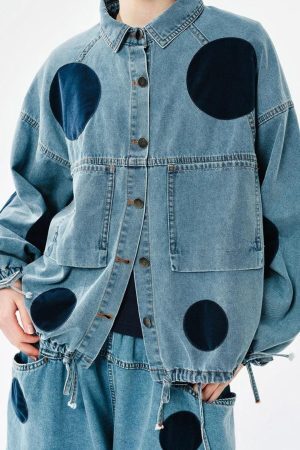 Style Core Aesthetics, New Style Trends - Polka Dot Button Up Denim Jacket