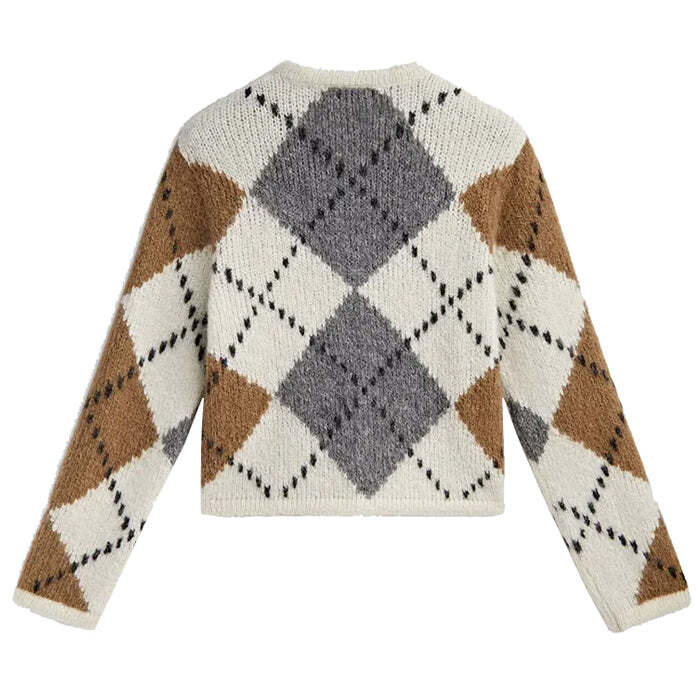 Style Core Aesthetics, New Style Trends - Preppy Aesthetic Argyle Cardigan