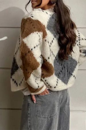 Style Core Aesthetics, New Style Trends - Preppy Aesthetic Argyle Cardigan