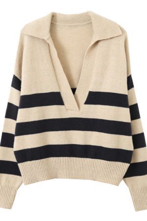 Style Core Aesthetics, New Style Trends - Preppy Collar Striped Pullover