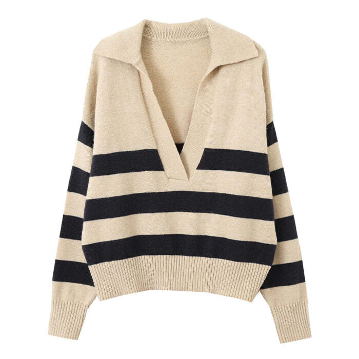 Style Core Aesthetics, New Style Trends - Preppy Collar Striped Pullover Style Core Aesthetics, New Style Trends - Preppy Collar Striped Pullover