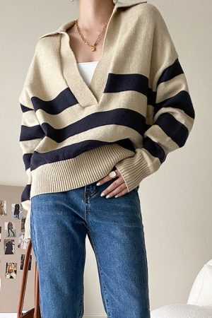 Style Core Aesthetics, New Style Trends - Preppy Collar Striped Pullover