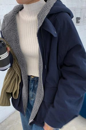 Style Core Aesthetics, New Style Trends - Preppy Reversible Lambswool Hooded Jacket