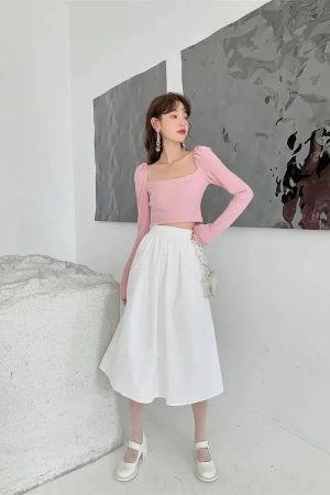 Style Core Aesthetics, New Style Trends - Puff Shoulder Bow Crop Top