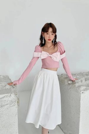 Style Core Aesthetics, New Style Trends - Puff Shoulder Bow Crop Top