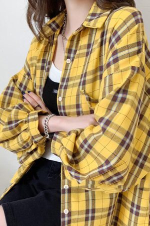 Style Core Aesthetics, New Style Trends - Puff Sleeve Plaid Shirt
