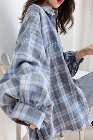 Style Core Aesthetics, New Style Trends - Puff Sleeve Plaid Shirt