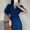 Style Core Aesthetics, New Style Trends - Puff Sleeve Wrap Midi Dress