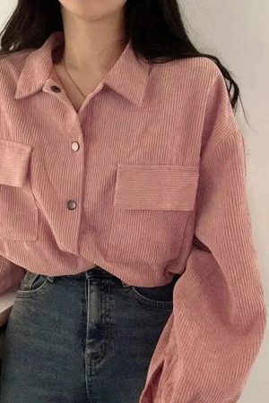 Style Core Aesthetics, New Style Trends - Puff Sleeved Corduroy Crop Shirt