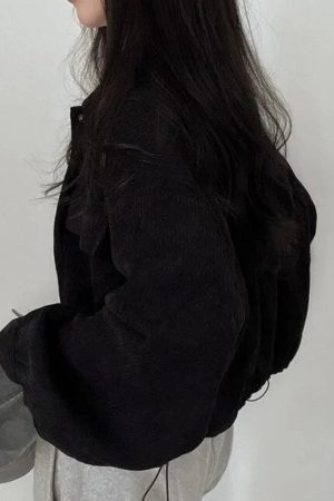 Style Core Aesthetics, New Style Trends - Puff Sleeved Corduroy Crop Shirt