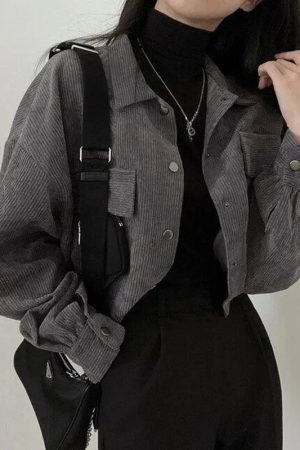 Style Core Aesthetics, New Style Trends - Puff Sleeved Corduroy Crop Shirt