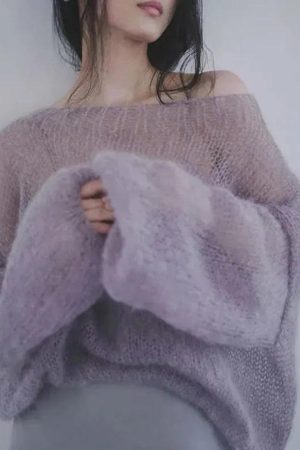 Style Core Aesthetics, New Style Trends - Puff Sleeved Mesh Knit Sweater