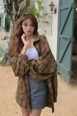 Style Core Aesthetics, New Style Trends - Puff Sleeved Plaid Shirt