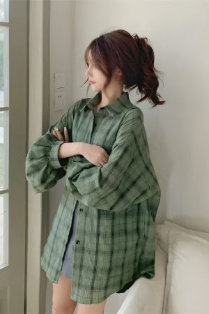 Style Core Aesthetics, New Style Trends - Puff Sleeved Plaid Shirt