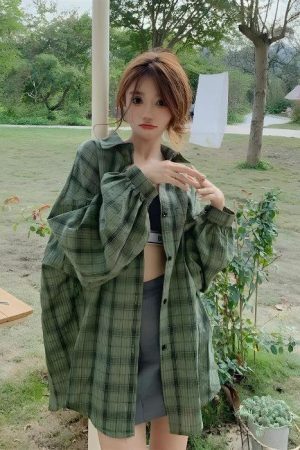 Style Core Aesthetics, New Style Trends - Puff Sleeved Plaid Shirt