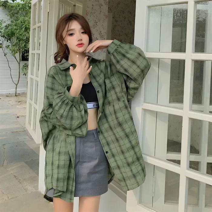 Style Core Aesthetics, New Style Trends - Puff Sleeved Plaid Shirt