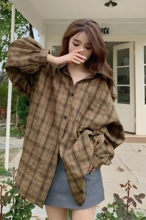 Style Core Aesthetics, New Style Trends - Puff Sleeved Plaid Shirt