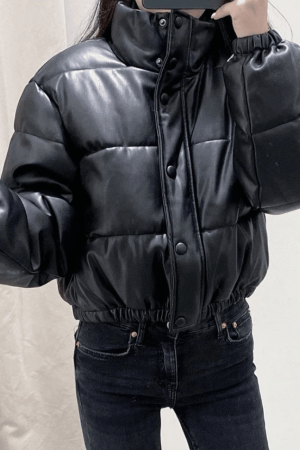 Style Core Aesthetics, New Style Trends - Puffer Jacket Pu Leather Puffer Jacket
