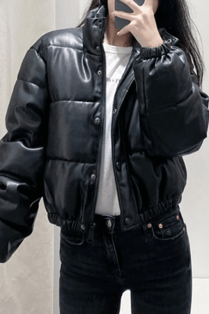 Style Core Aesthetics, New Style Trends - Puffer Jacket Pu Leather Puffer Jacket
