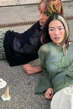 Style Core Aesthetics, New Style Trends - Pull en Maille Ajourée Y2K Stargaze