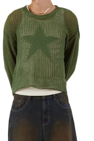 Style Core Aesthetics, New Style Trends - Pull en Maille Ajourée Y2K Stargaze