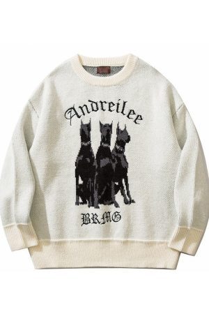 Style Core Aesthetics, New Style Trends - Pull tricoté streetwear Y2K avec graphique 3D Doberman 'Andreilee'
