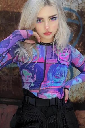 Style Core Aesthetics, New Style Trends - Punk Girls Mesh Top