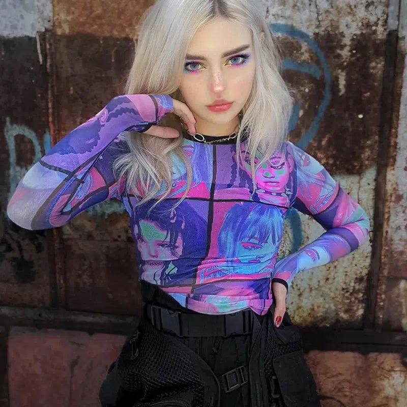 Style Core Aesthetics, New Style Trends - Punk Girls Mesh Top