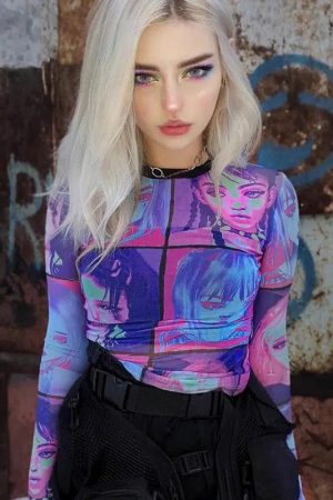 Style Core Aesthetics, New Style Trends - Punk Girls Mesh Top