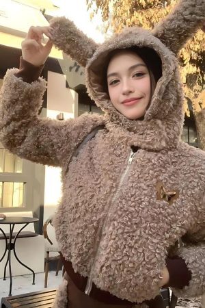 Style Core Aesthetics, New Style Trends - Rabbit Hood Teddy Two Piece Set