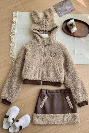 Style Core Aesthetics, New Style Trends - Rabbit Hood Teddy Two Piece Set