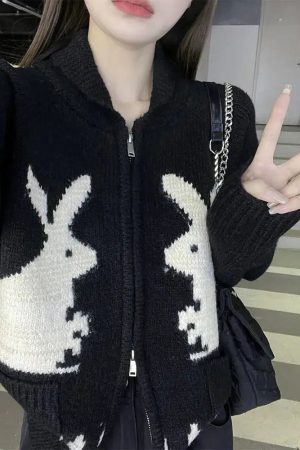 Style Core Aesthetics, New Style Trends - Rabbit Knitted Zip Cardigan