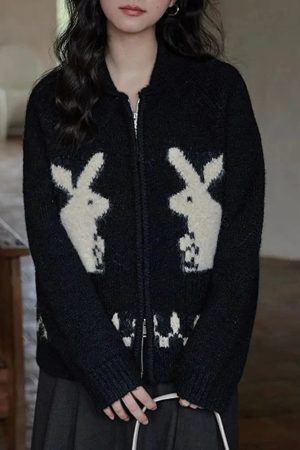 Style Core Aesthetics, New Style Trends - Rabbit Knitted Zip Cardigan
