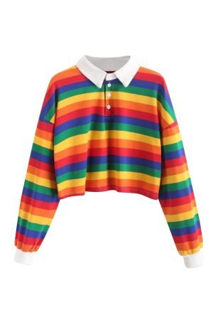 Style Core Aesthetics, New Style Trends - Rainbow Collared Top