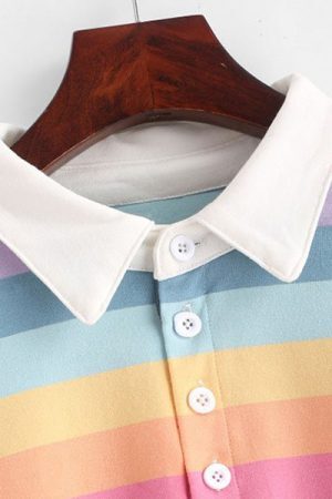 Style Core Aesthetics, New Style Trends - Rainbow Collared Top