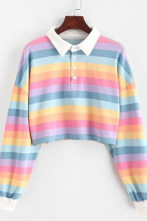 Style Core Aesthetics, New Style Trends - Rainbow Collared Top