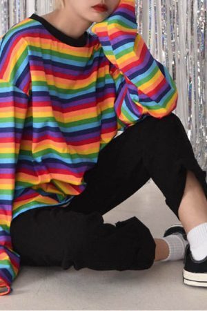 Style Core Aesthetics, New Style Trends - Rainbow Extra Long Sleeve Tee