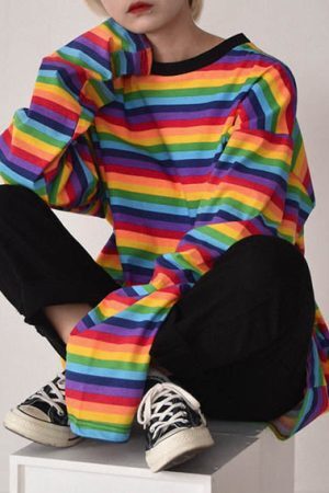 Style Core Aesthetics, New Style Trends - Rainbow Extra Long Sleeve Tee