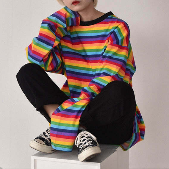 Style Core Aesthetics, New Style Trends - Rainbow Extra Long Sleeve Tee