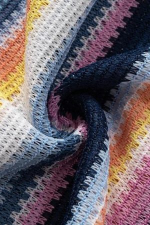 Style Core Aesthetics, New Style Trends - Rainbow Off Shoulder Knitted Mini Dress