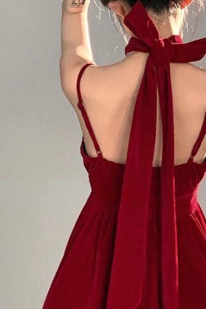 Style Core Aesthetics, New Style Trends - Red Velvet Halter Dress
