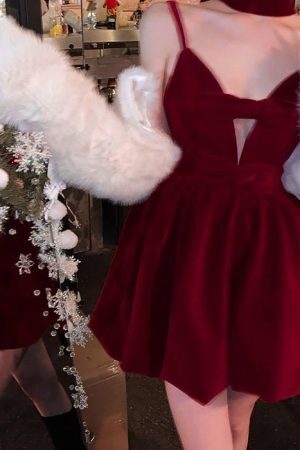 Style Core Aesthetics, New Style Trends - Red Velvet Halter Dress