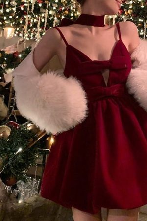 Style Core Aesthetics, New Style Trends - Red Velvet Halter Dress