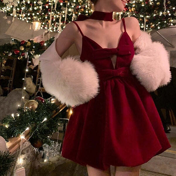 Style Core Aesthetics, New Style Trends - Red Velvet Halter Dress