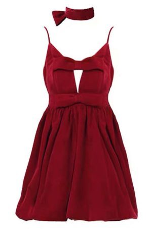 Style Core Aesthetics, New Style Trends - Red Velvet Halter Dress
