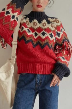 Style Core Aesthetics, New Style Trends - Retro Pattern Knitted Christmas Sweater