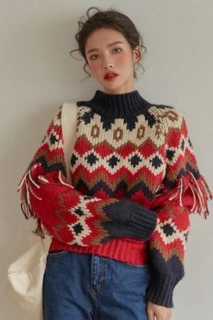Style Core Aesthetics, New Style Trends - Retro Pattern Knitted Christmas Sweater