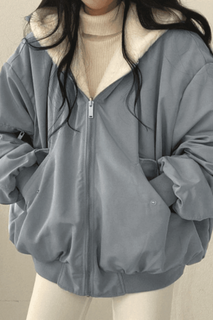 Style Core Aesthetics, New Style Trends - Reversible Oversize Fleece Hooded Jacket