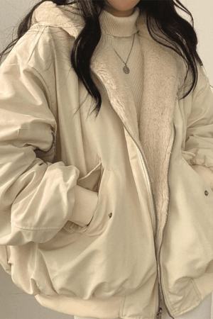 Style Core Aesthetics, New Style Trends - Reversible Oversize Fleece Hooded Jacket