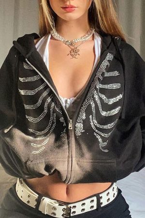 Style Core Aesthetics, New Style Trends - Rhinestone Skeleton Hoodie